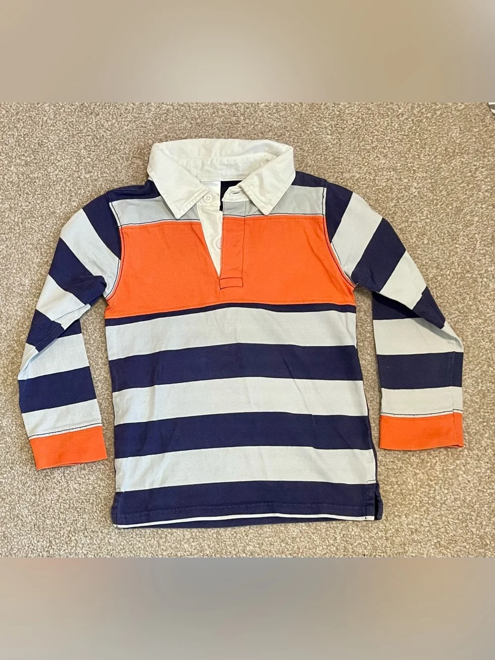 Gymboree Orange, Navy & White Striped Rugby Polo